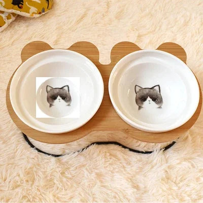 Ceramic Cat Bowl Cat Food Feeder Dog Bowls Drinking Water Bowl Cervical Protection Pet Supplies Ceramic Double Cat Bowls