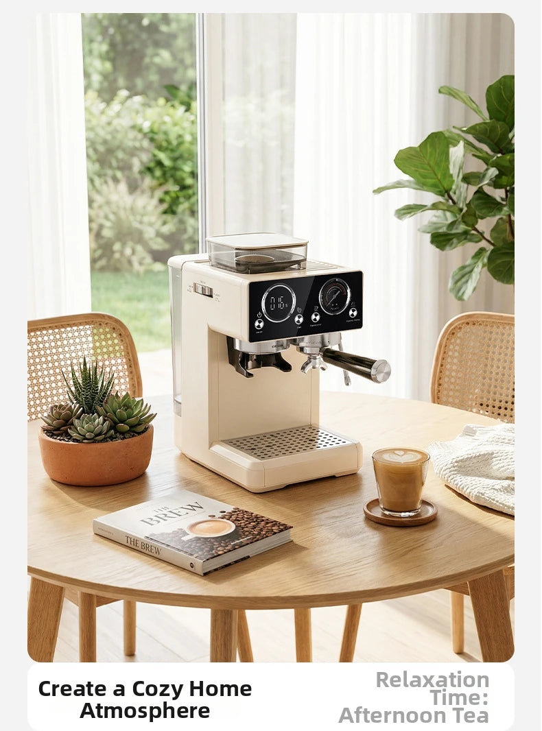 20Bar Semi-Auto Espresso Machine Smart Touch Control with Built-in Grinder, Cold/Hot Brew, Milk Frother for Home/Office