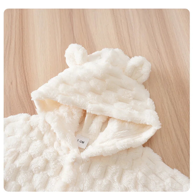 Newborn Baby Romper Winter Flannel White Hooded ears long sleeve Unisex Baby Bodysuits 0-18 months Boy Girl Comfort Clothes