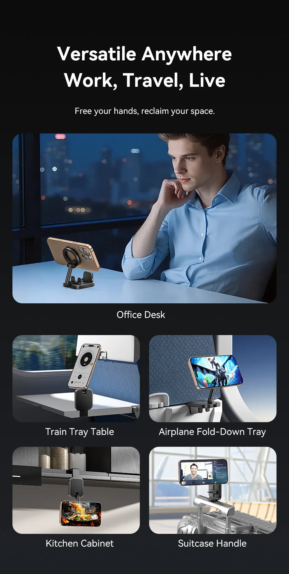 Vention Magnetic Phone Holder Desktop Hands-Free Detachable Airplane Car Travel Essentials Flexible Phone Mount For iPhone 17 16