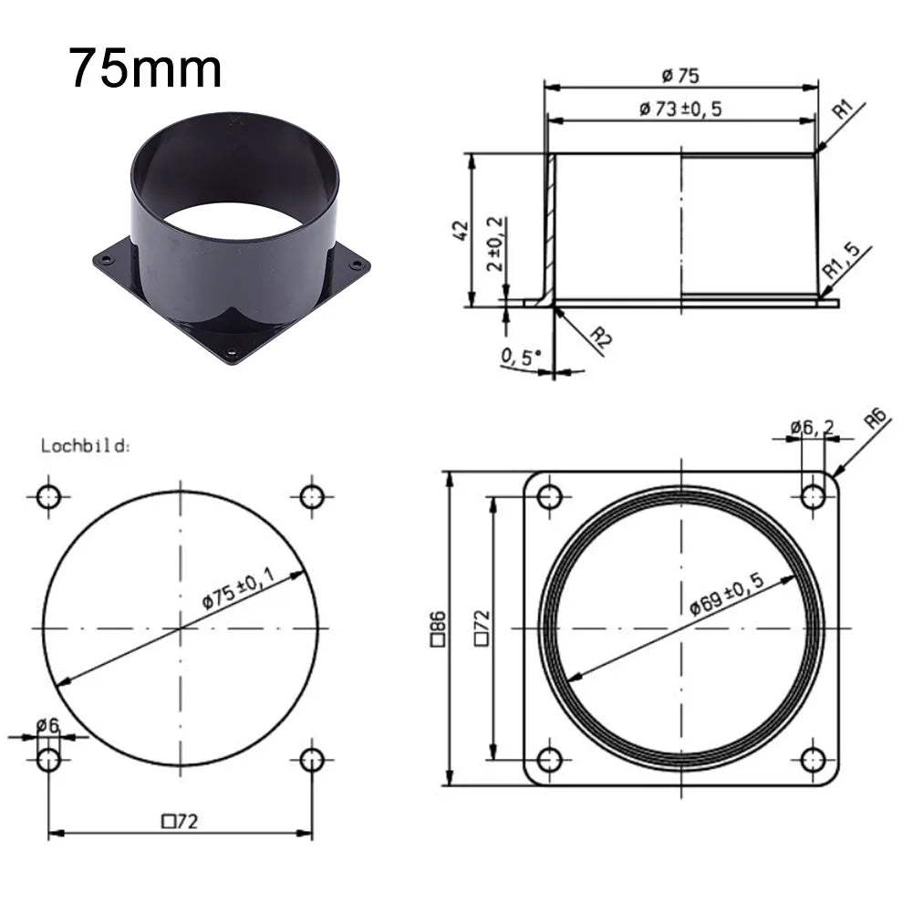 ABS Wall Flange Connector 75mm/100mm/120mm For Ventilation Pipe Air Ducting Connection Indoor Ventilation Equipment Accessory