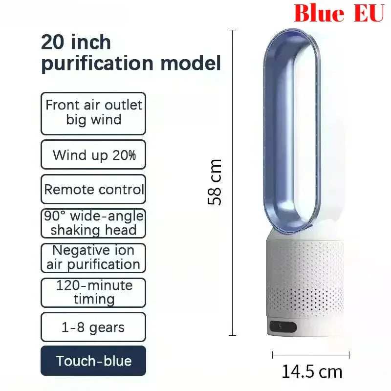 Smart Bladeless Fan 8 Gear Wind Speed Intelligent Timing 90° Shaking Head Remote Control Quiet Desktop Fan for Office Bedroom