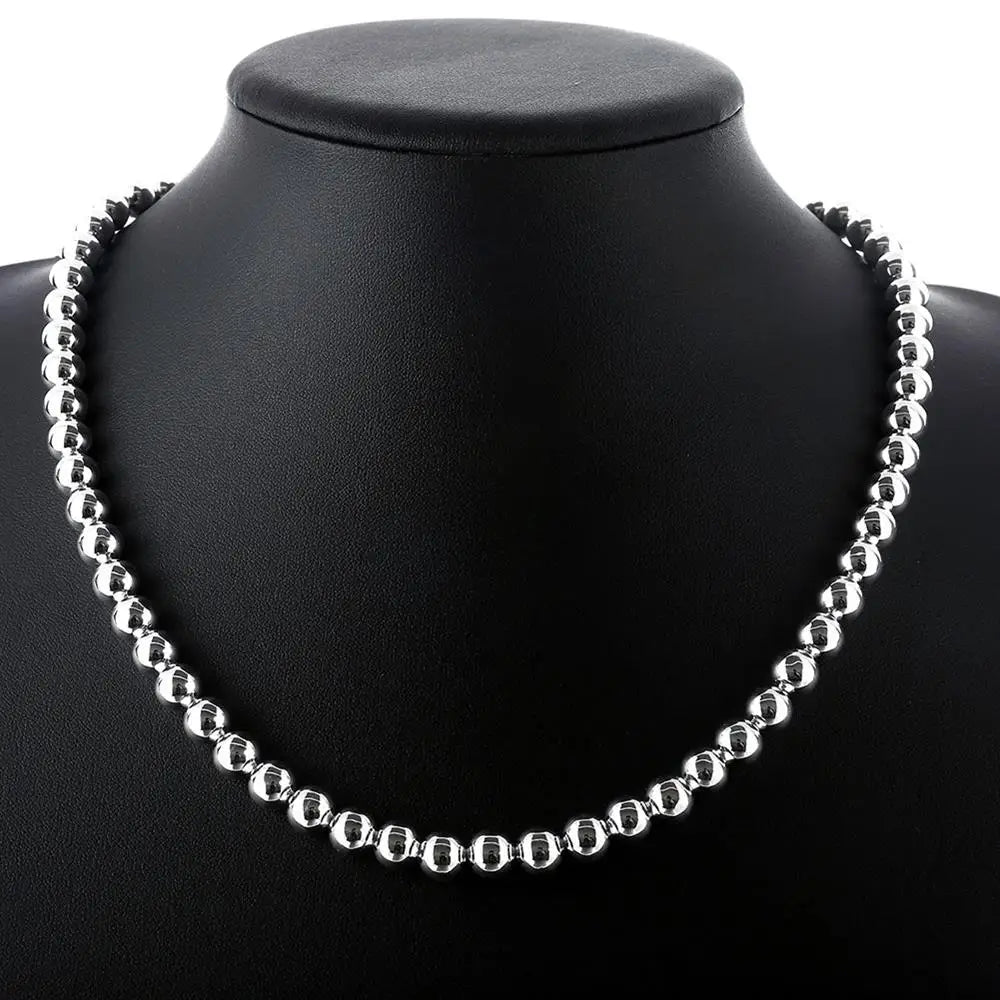 Hot 925 Sterling Silver Classic brands 8MM bead chain Necklace for woman men charms Fashion party wedding Jewelry Holiday gift