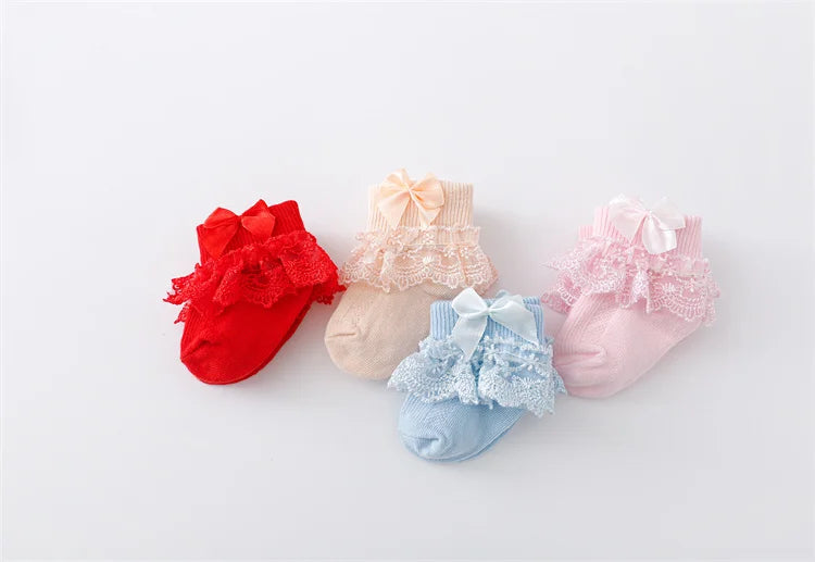 Lawadka 4Pairs/set Infant Girls Socks Cotton Lace Bow Newborn Baby Socks For Girls Beauty Princess Sock Spring Autumn 0 to 24M