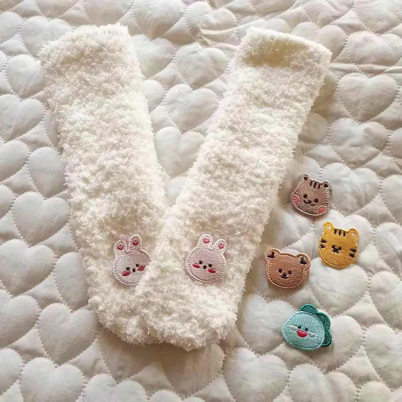 Winter New Baby Fleece Padded Socks Warm Thicken Toddler Girls Floor Socks Cartoon Embroidery Infant Sock Sleeves