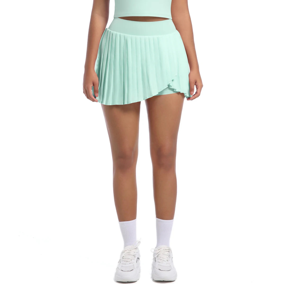 New Pleated Skirt With Pockets Summer Gym Sport Yoga Short Skirt Solid Color Tennis Skirt False Two-piece Sunscreen Tennis Skirt