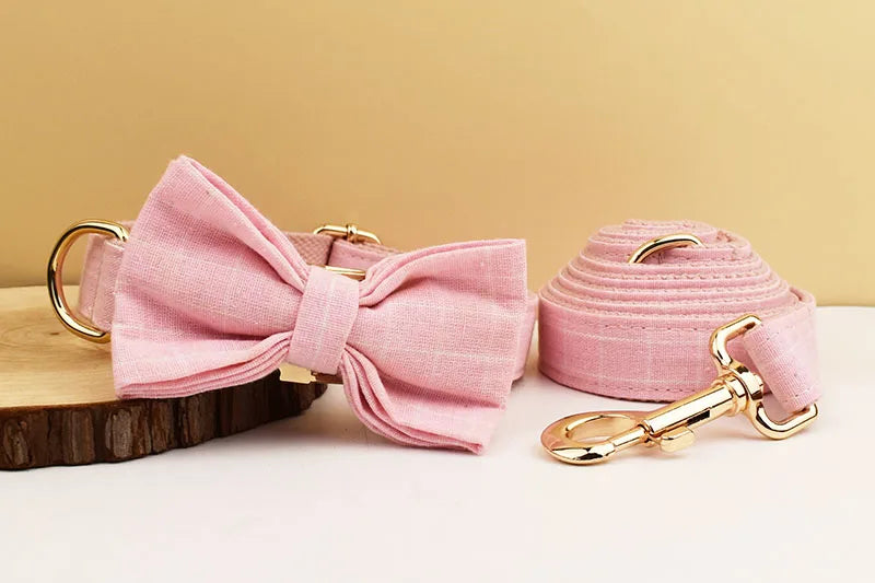 Plaid Dog Collar Designer With Bow Tie Custom Dog Accessories Luxury Pet collar leash set