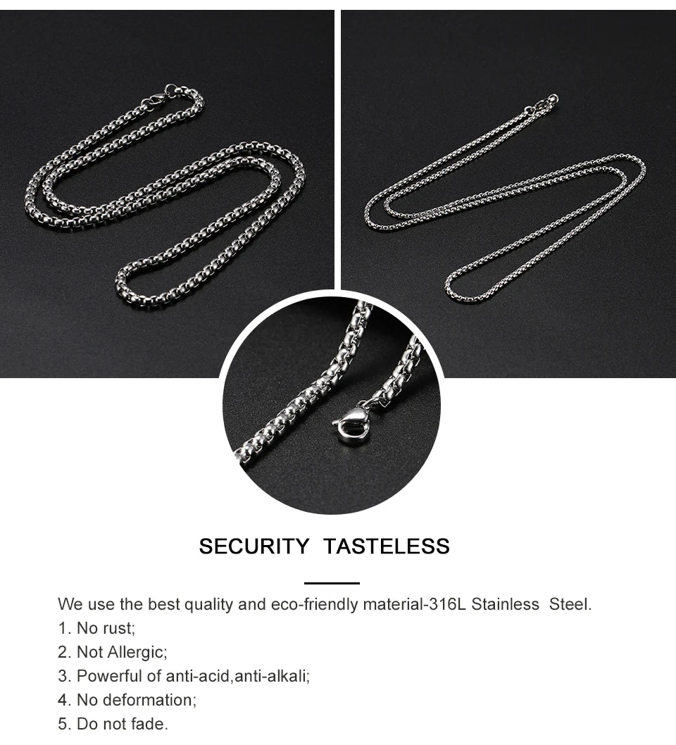My Shape 10 pcs 60cm Box Chain Necklaces for Men 24 Inch Box Chain 2-3mm Chains Chokers Steel Color Fashion Jewelry Boys Gifts