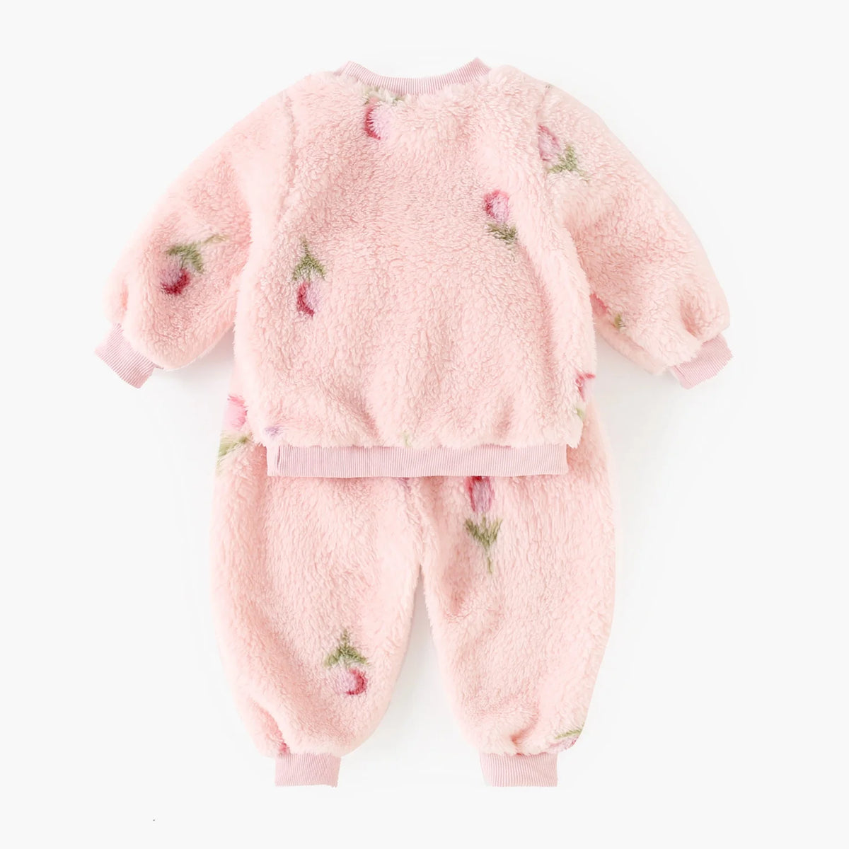 Cute Fleece Long Sleeve Little Kids Tops + Pants Thickened Baby Outfits Sets Winter Florals Clothing