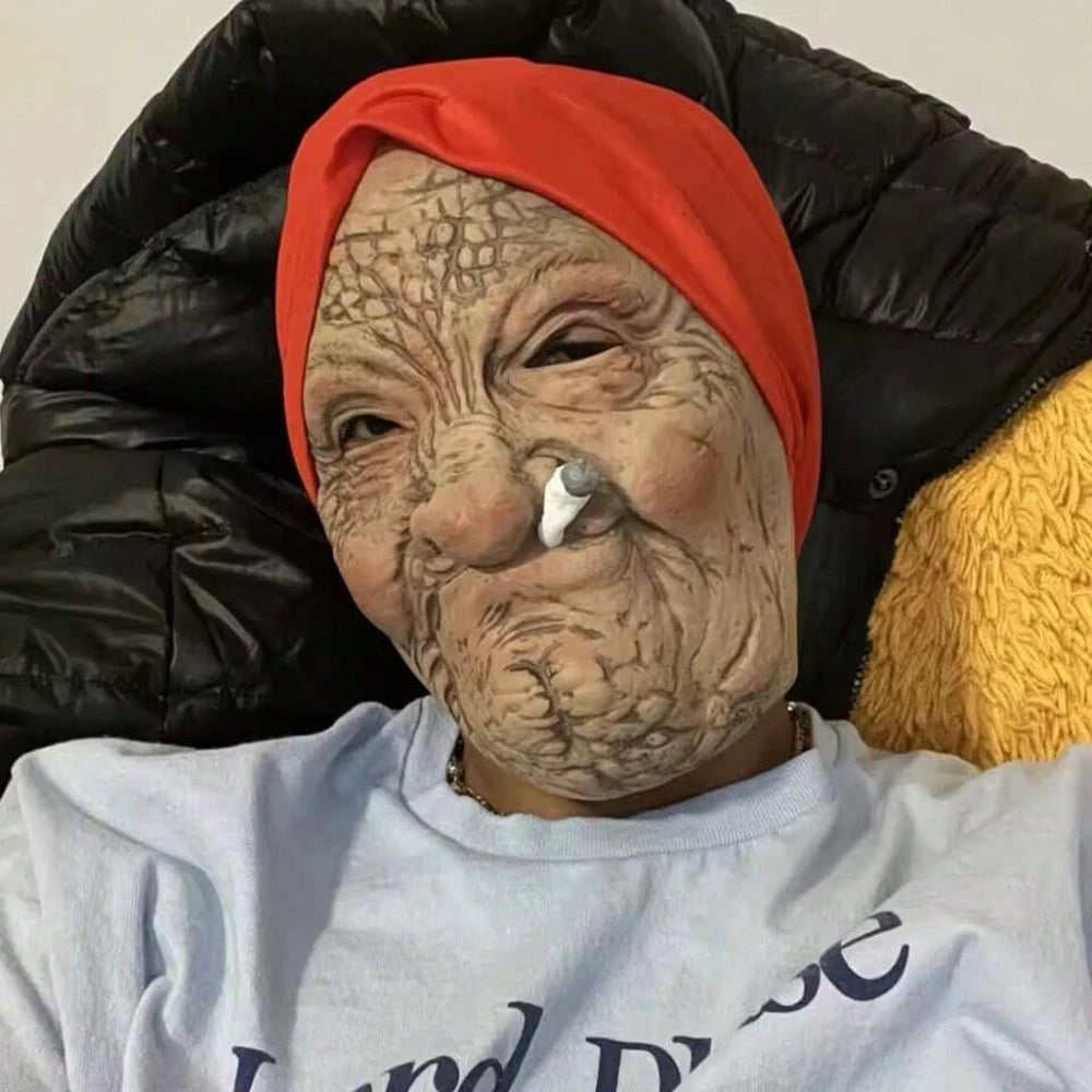 Halloween Horror Old Witch Mask with Hat Cosplay Scary Clown Hag Latex Masks Green Face Big Nose Old Women Costume Party Props
