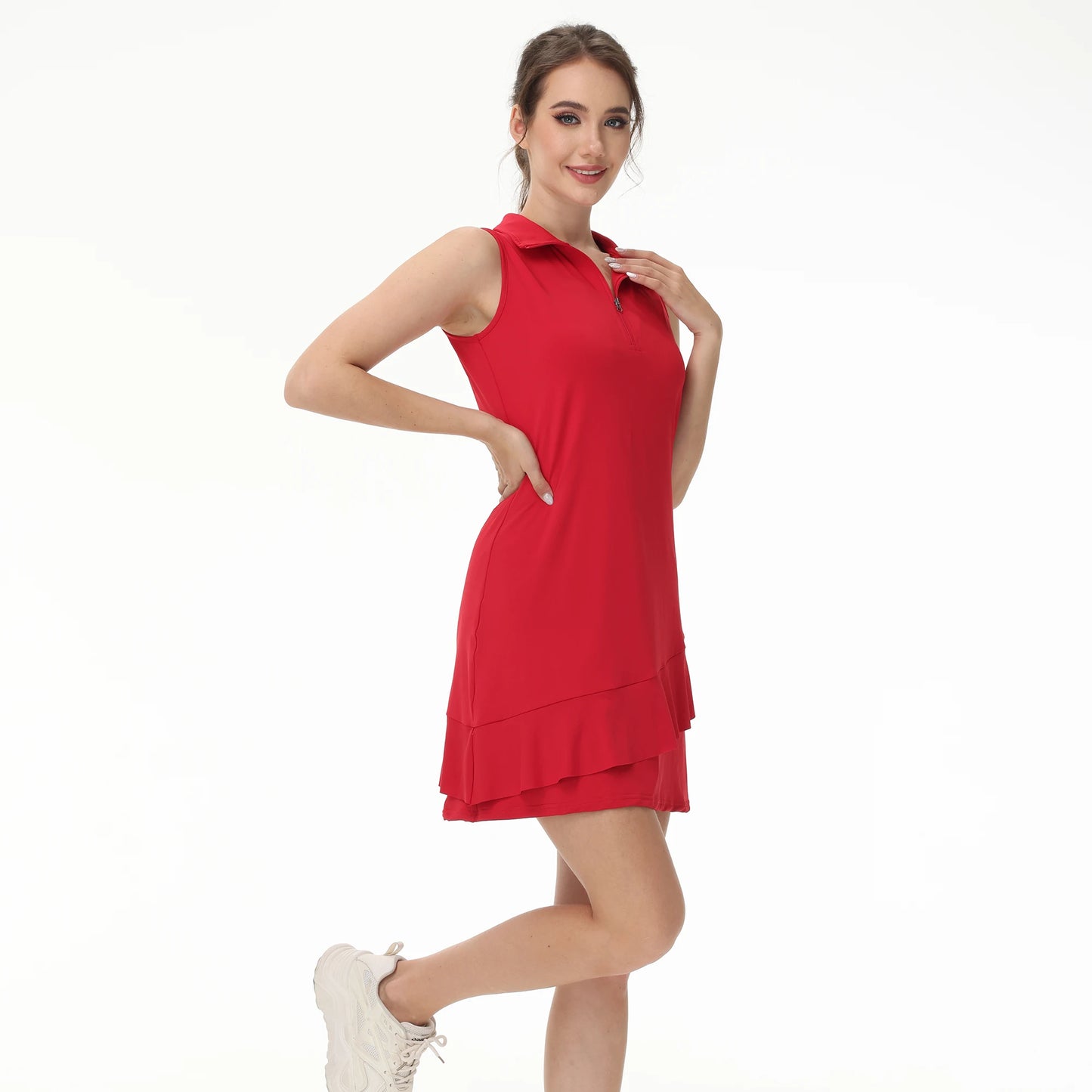 2Pcs Women Sleeveless Tennis Dress with Shorts, Breathable Golf Tennis Tank Skirt for Summer Sports Casual Wearing