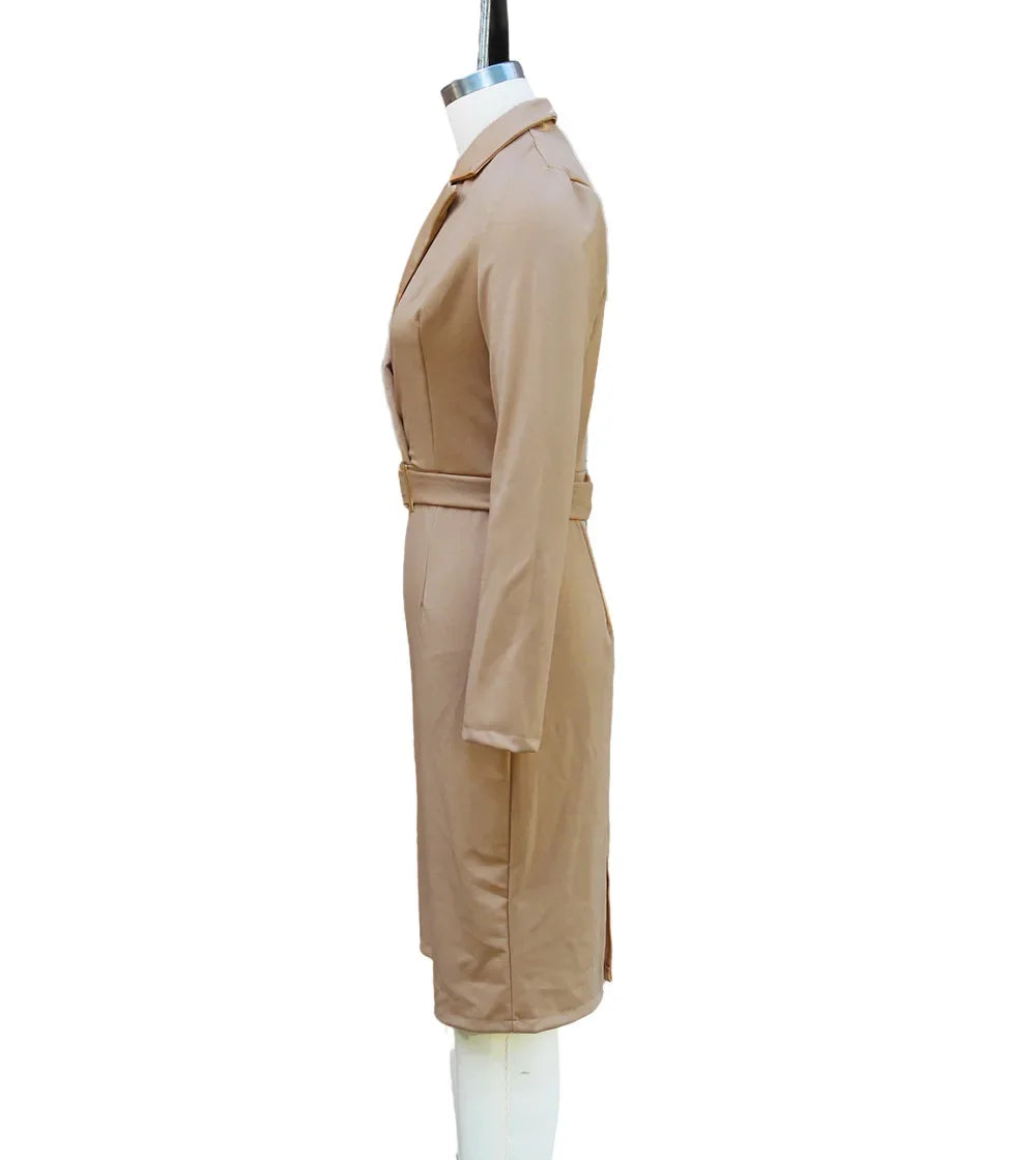 Elegant Office Dress High Waist Suit Collar Belted Style Autumn New Arrival Women's Fashionable Gown by None( AE Stock)