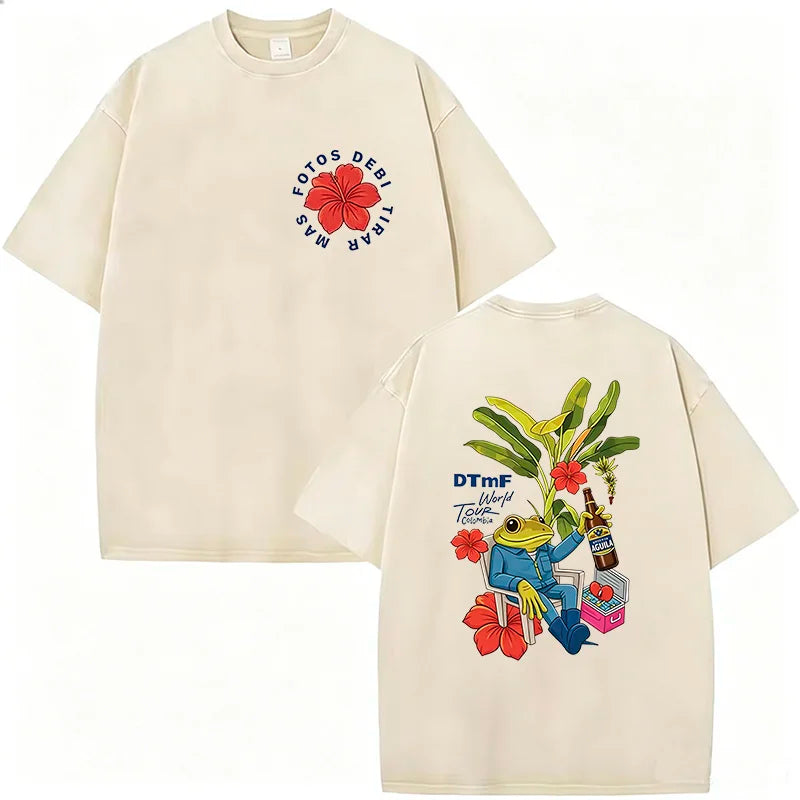Soft Rapper Bad Bunny Vintage Washed Cotton T Shirts Debi Tirar Mas Fotos DTMF T-shirts Men's Clothing Fashion T-shirt Couples