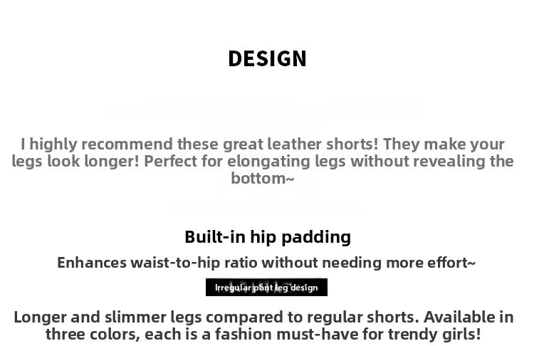 Sexy High Waist PU Leather Shorts Women's Tight Fit Hot Pants Long Legs Enhancing Hip Shape Arc Design Daily Wear Shorts