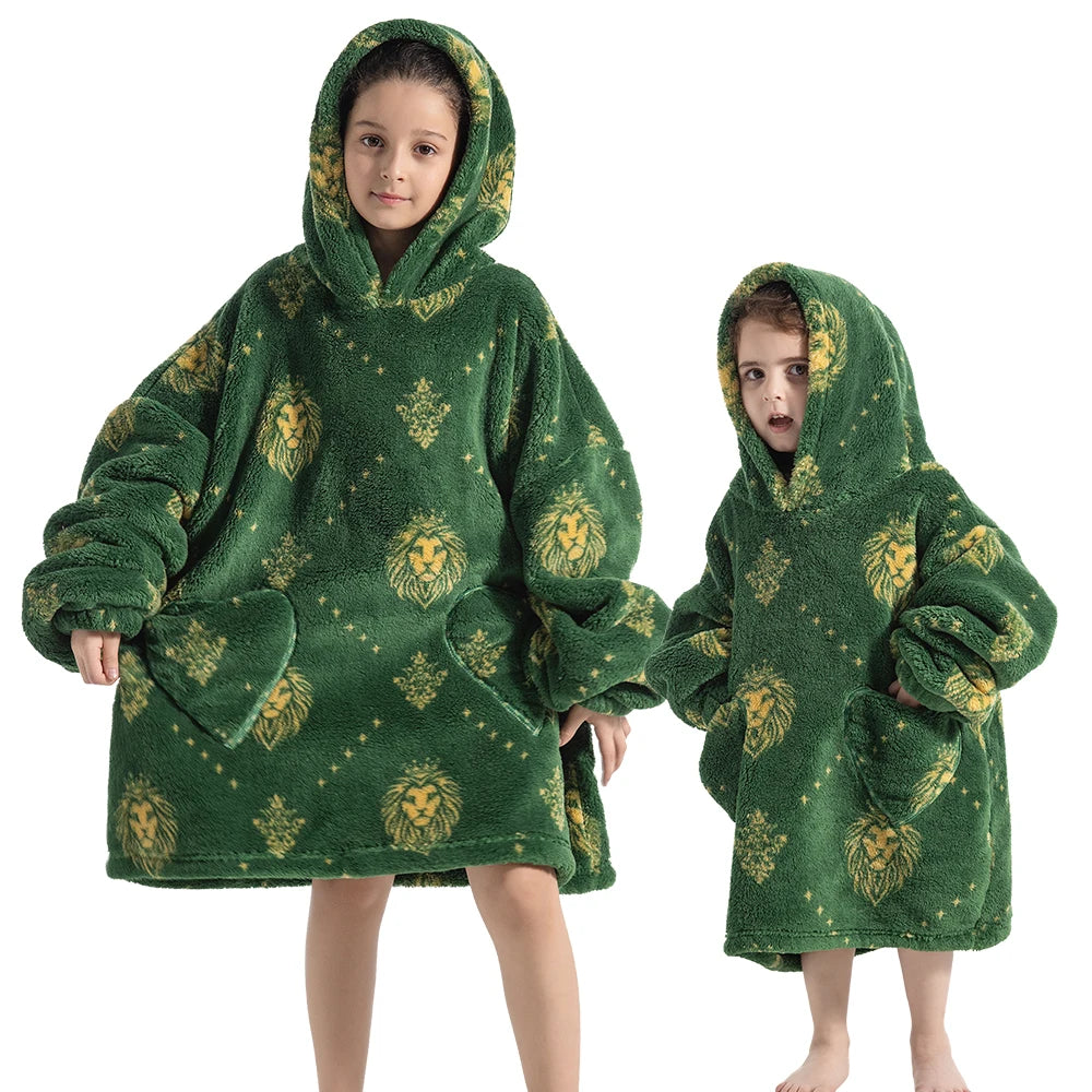 Halloween Pumpkin Hoodies for Boys Girls Winter Thick Flannel Hooded Sweatshirts Kids Clothing Children Oversized Blanket Hoodie