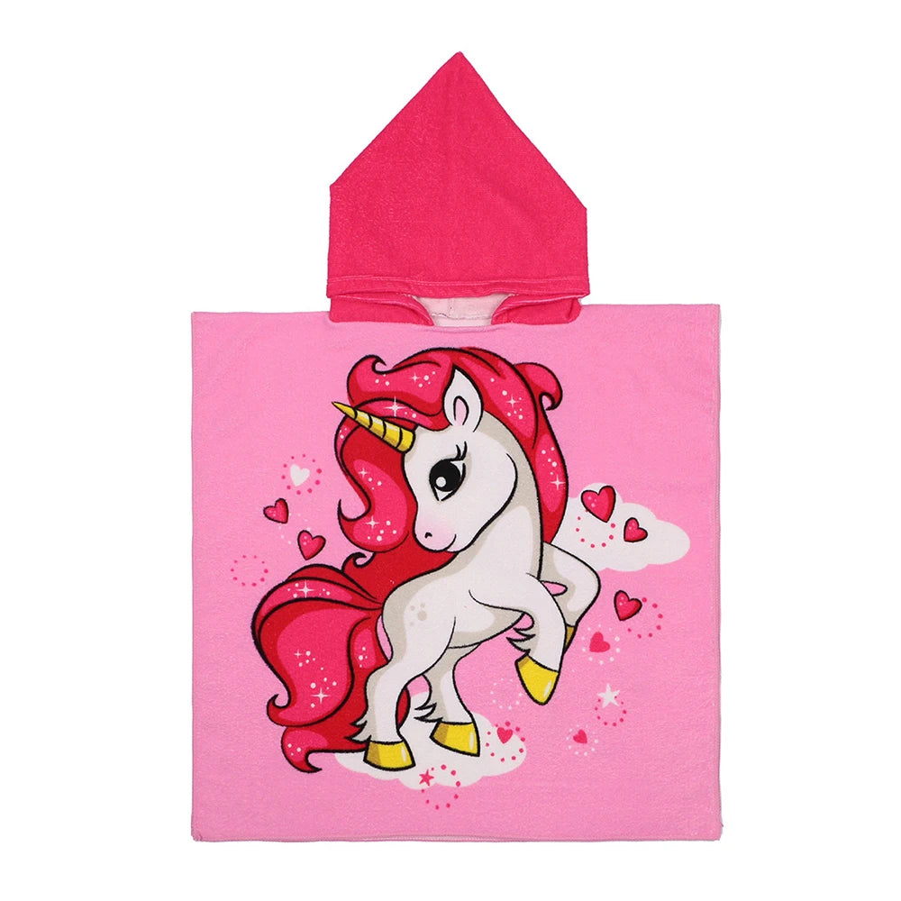 60-120cm Kids Hooded Bath Beach Poncho Towels Baby Quick Dry Bathrobe Child Cartoon Cloak Poncho Towels Microfiber Swim Cover-up