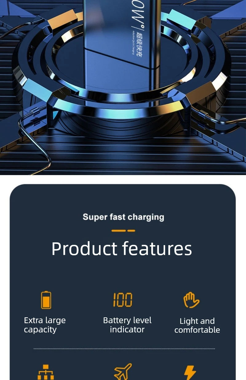 30000mAh PD18W 120W Power Bank Super Fast Charging Large Capacity Portable Battery Charger Digital Display For iPhone Xiaomi