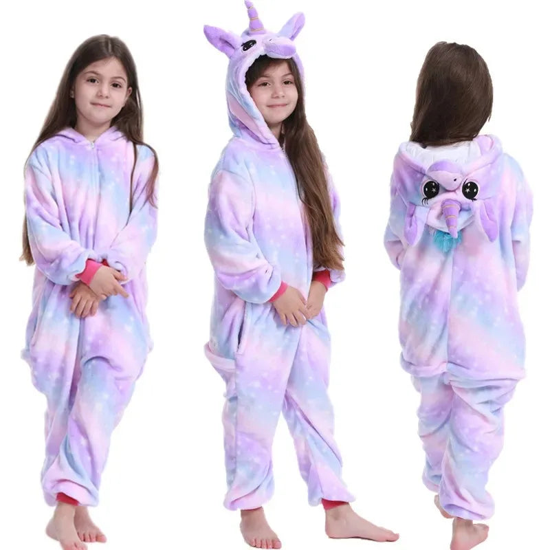Baby Girl Clothes Kigurumi Children Unicorn Pajamas Winter Animal Cartoon Sleepers Stitch Cat Onesie Kids Costumes Jumpsuit