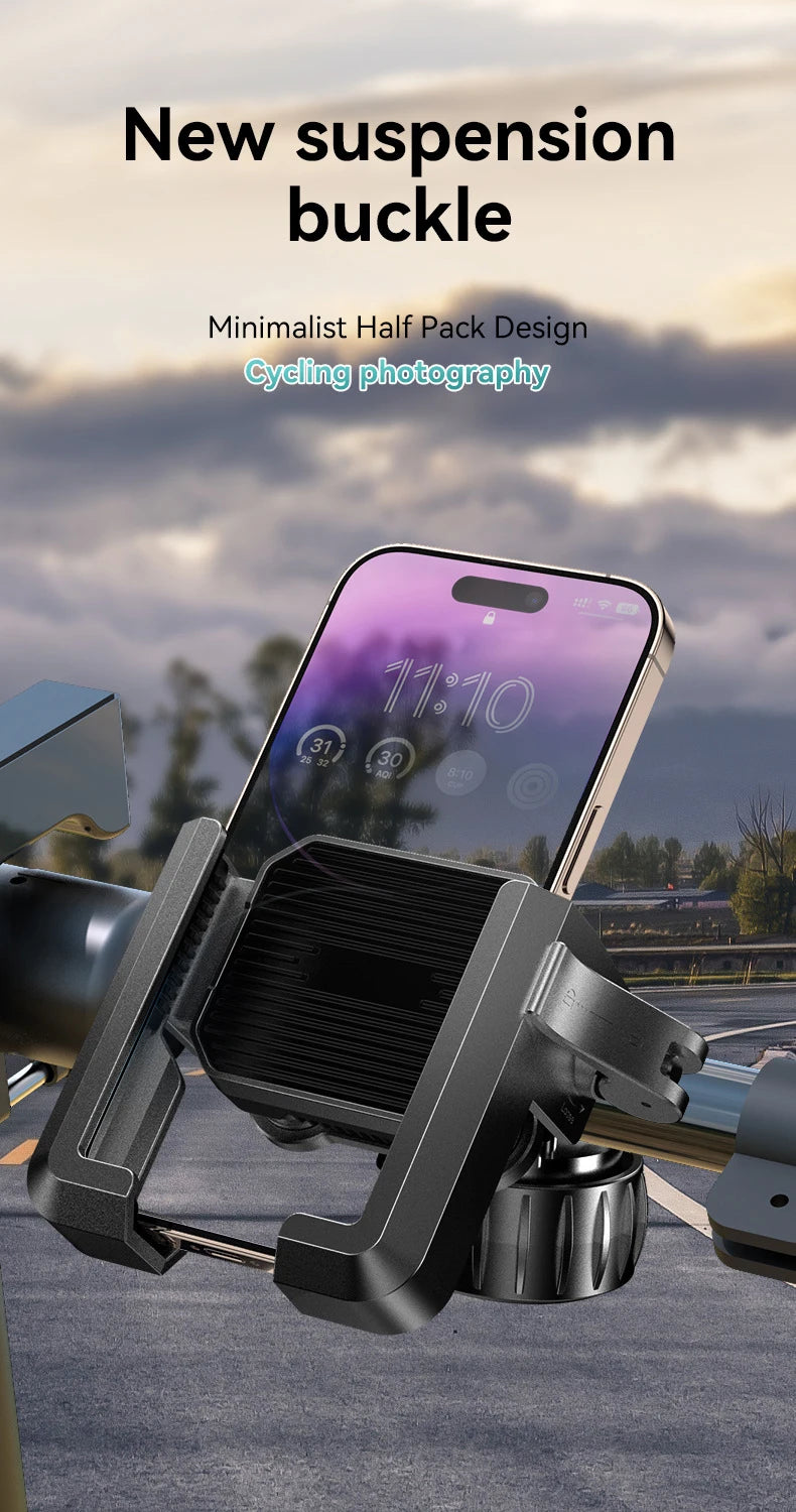 New Motorcycle Phone Mount with Vibration Dampener - 30s Tool-Free Install & Quick Lock, Universal for Bike/MTB, Fit 4-7" Phones