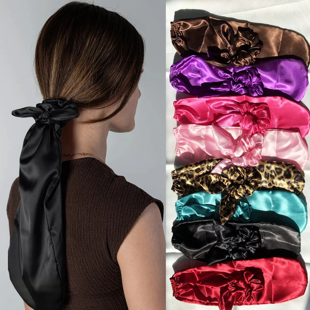 1 Silk Scrunchie+1 Hair Cover Satin, Sleep Cap for Women & Men - Reversible Breathable Hair Protector with Bow Design, Soft Long