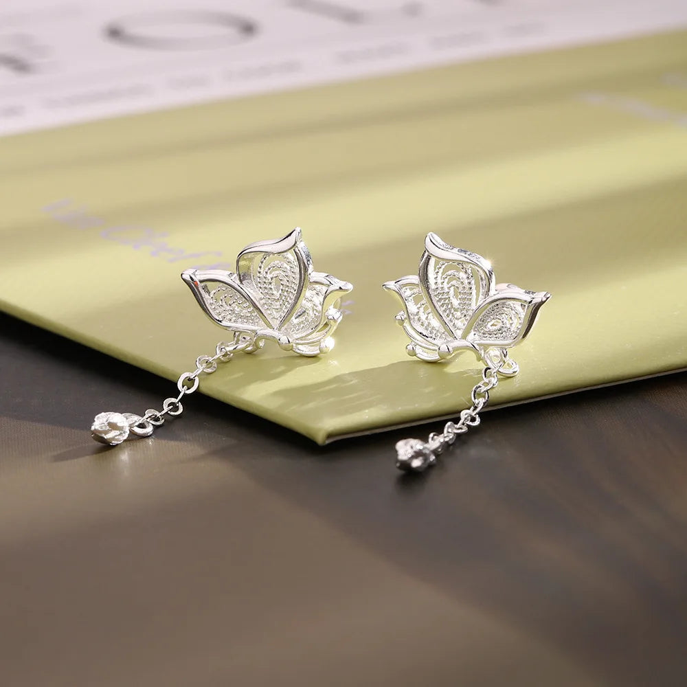 925 Silver Butterfly Hollow Stud Earrings For Women Luxury Designer Jewellery Engagement Wholesale