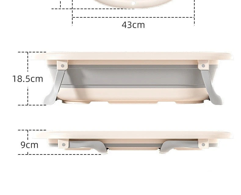Baby Bathtub WIth Nonslip Lines Collapsible Space Saving Baby Lying Sitting with Seat Support Cushion Stand Folding Baths