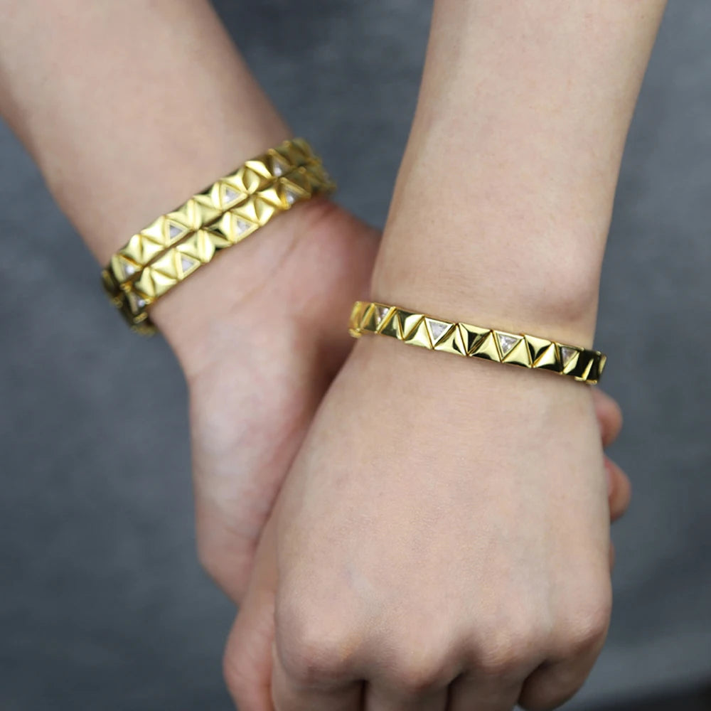 New Iced Out Bling CZ Geometric Stretchy Stretch Double Tennis Chain Bracelet Adjusted Size Bangle For Women Fashion Jewelry