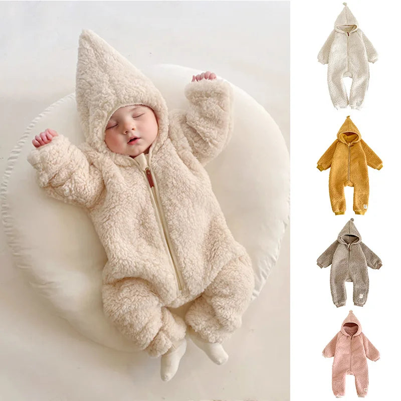 2025 Fall/Winter New Warm Boys and Girls One-Piece Fleece Baby Clothes Outdoor Wear Children's Clothing