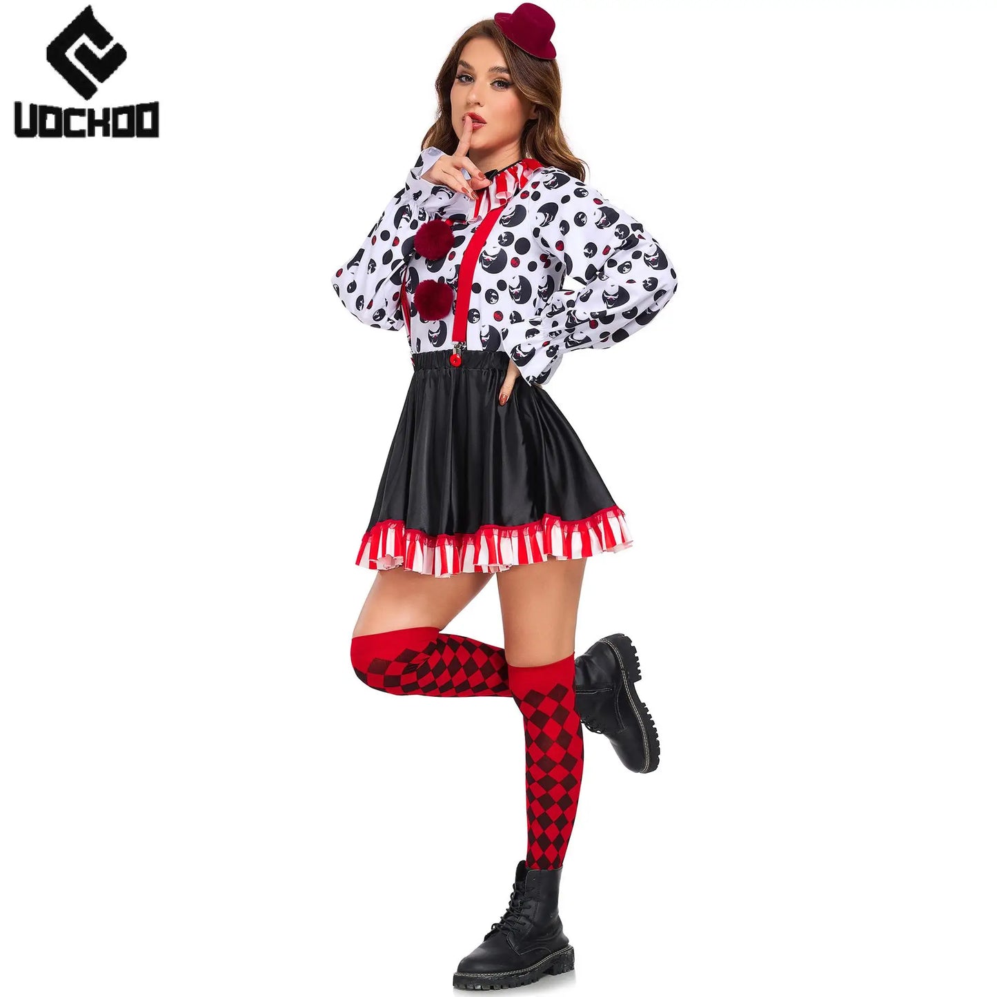 Halloween Clown Cosplay Costume Women Dress Suit Acrobatic Performance Outfit Family Look Suit Girl Dress Carnival Party Wear
