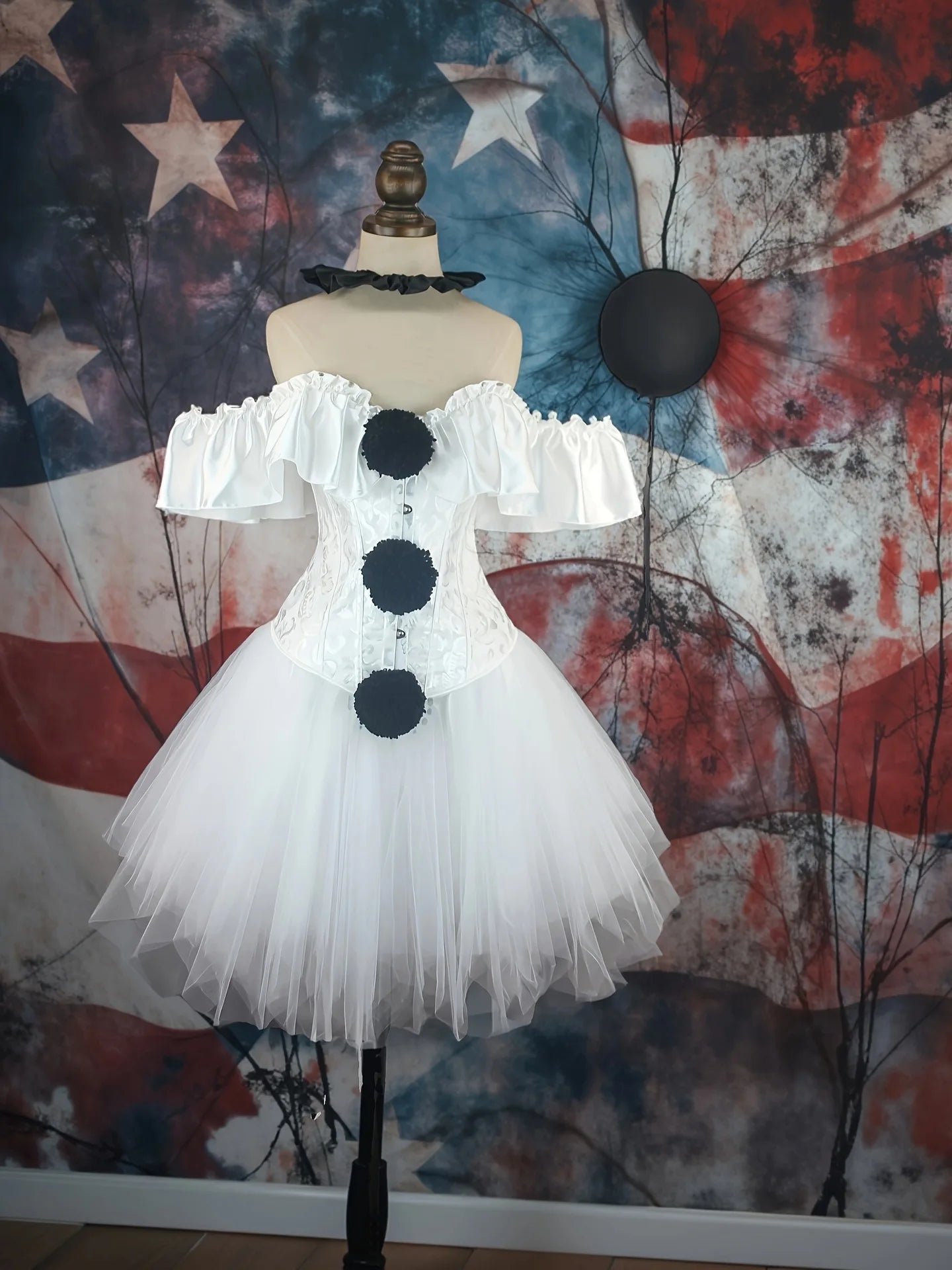 Halloween Clown Cosplay Costume Women Corsets Suit With Skirt Circus Performance Outfit Role Play Party Carnival Jester Dress