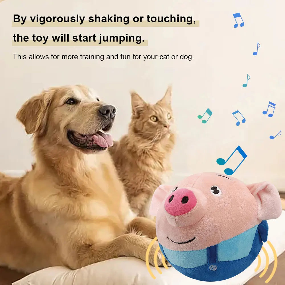 Cartoon Pig Active Moving Pet Plush Toy USB Rechargeable Talking Moving Dog Ball Toy Pet Bouncing Balls for Dogs Cats