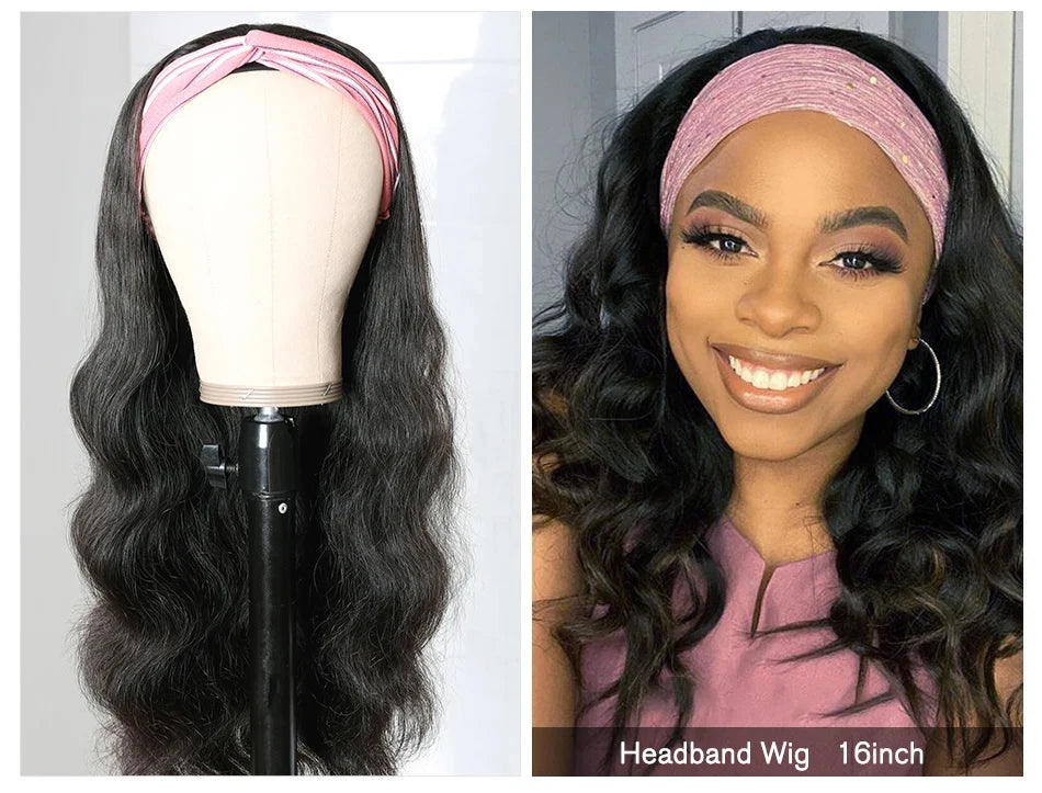 Headband Wig Human Hair Body Wave Glueless Wigs Full Machine Made Wig Peruvian Human Hair Wigs For Black Women Easy to Go 250%