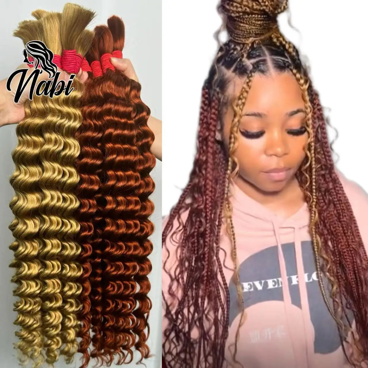 4/27# 99J# Colored Human Hair Boho Braiding Hair 50g/bundle Deep Wave Brazilian Human Braiding Hair for Black Women