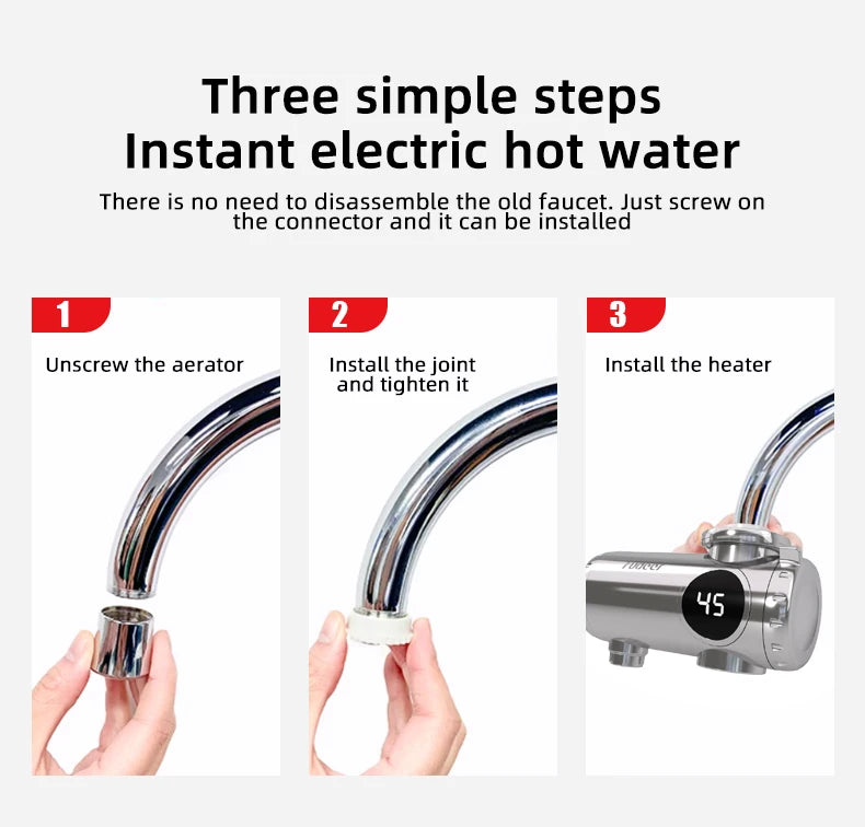 3000W Electric Water Heater Quick Install Instant Heating Faucet Hot and Cold Double Outlet Tap with Temperature Display 220V