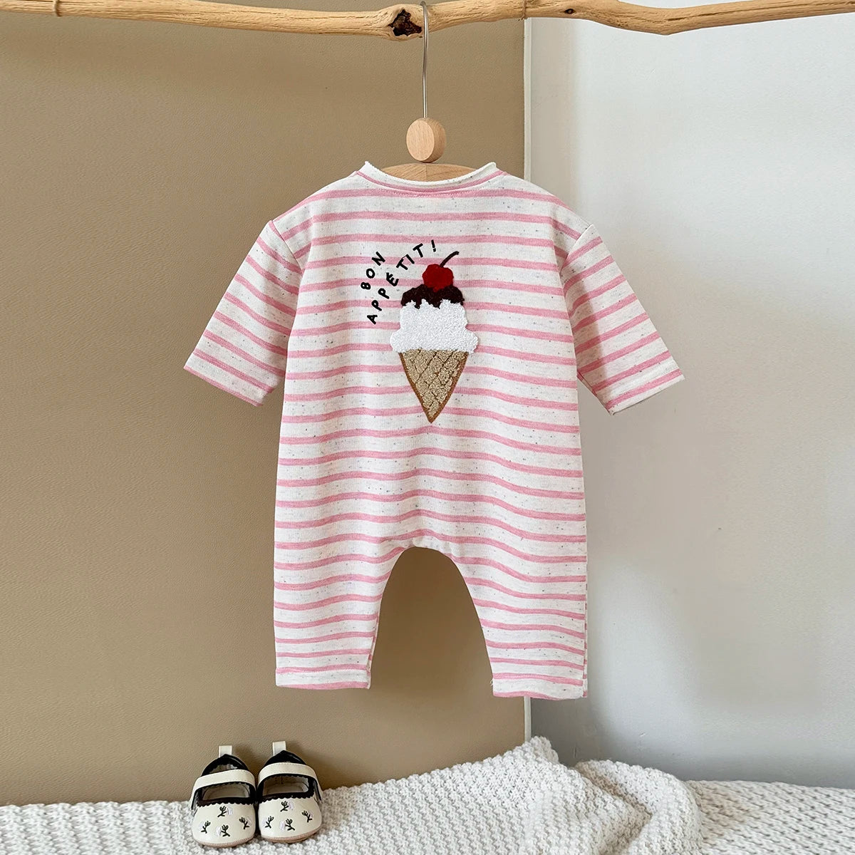 2025 Spring and Autumn New Baby Clothing Striped Cartoon Print Jumpsuit Newborn Baby Romper Pants Babies Aged 0-3Years Kids