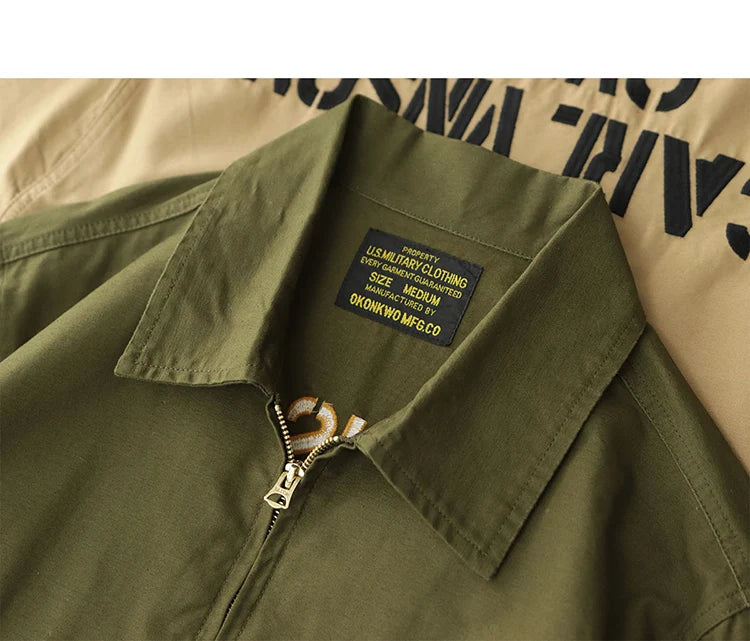 Autumn New American Retro Twill Embroidery Cargo Deck Jacket Men's Fashion 100% Cotton Washed Multi-pockets Casual Loose Coat