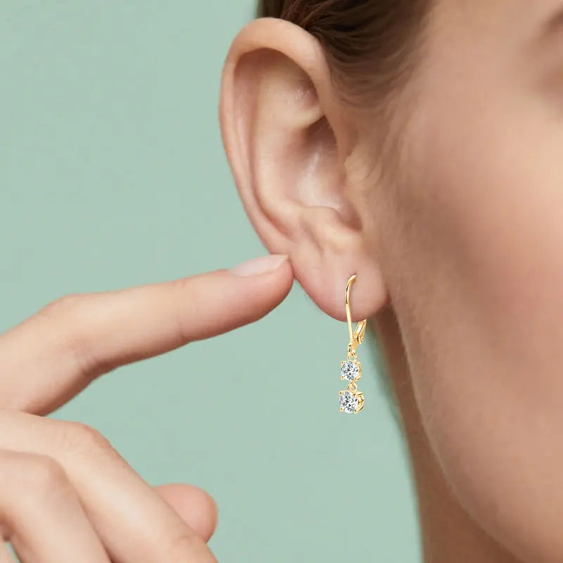 IOGOU D Moissanite Drop Earrings for Women 925 Sterling Silver Leverback Trendy Wedding Fine Jewelry Gift with Certificate