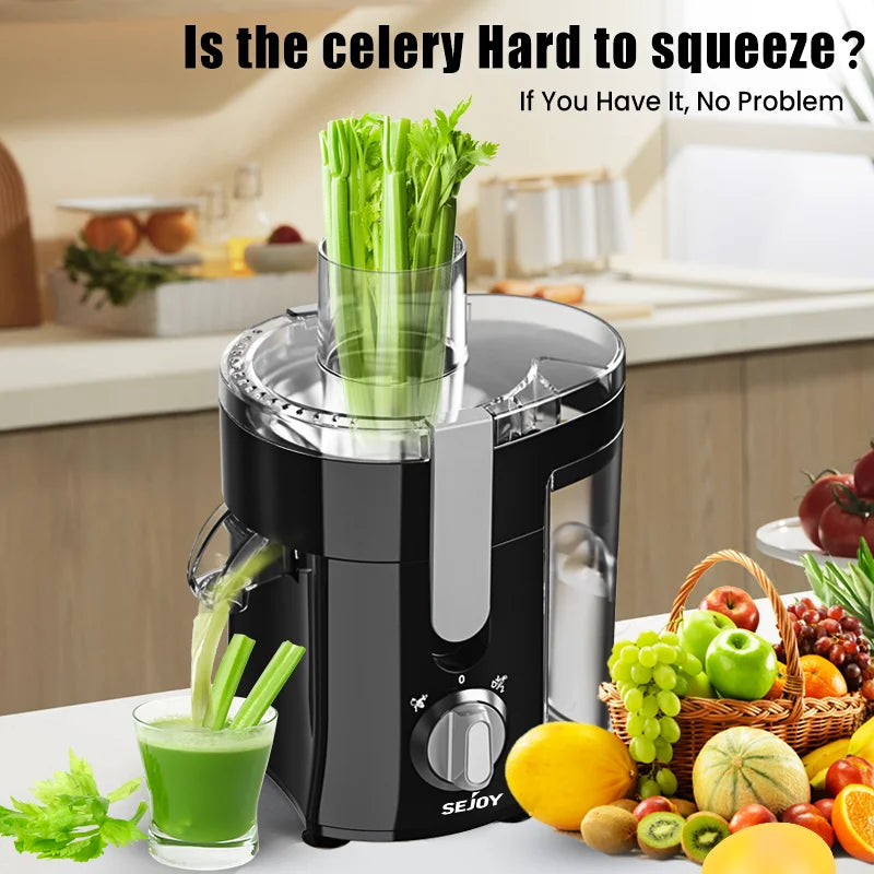 Sejoy Compact Fruits Juicer,Juice Extractor Machine Multiple Safety Features Operation Centrifugal Extractor Speed Adjustable