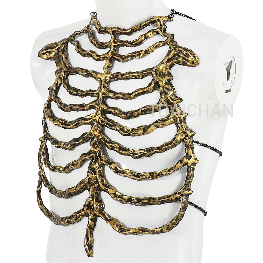 2026Halloween 3D Skeleton Ribcage Chest Piece Fake Bones Polyester Costume Prop for Horror Masquerade Party Makeup Accessories