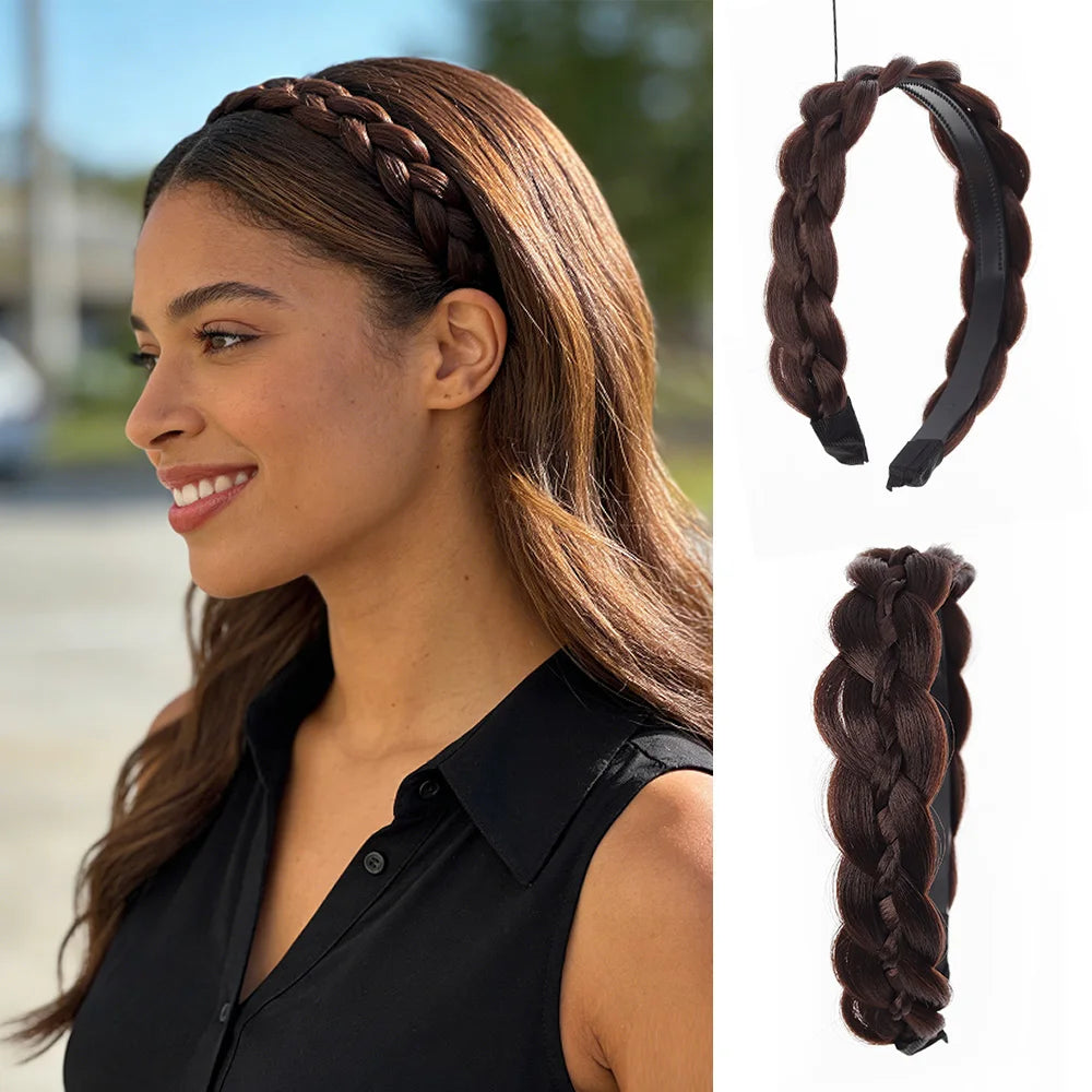 Synthetic Ladies Hair Wide Fishbone Braids Non-slip Headband Handmade Retro Headband Styling Headwear Accessories
