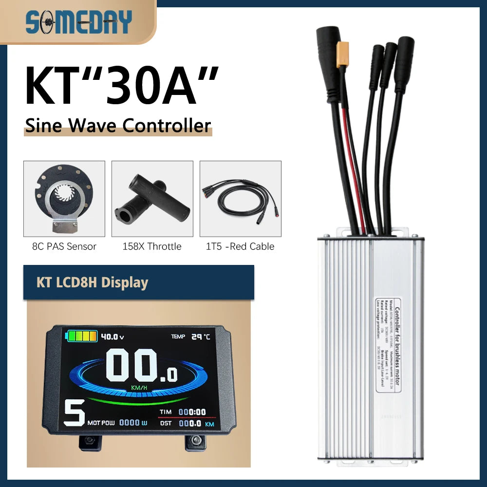 Ebike KT Sine Wave Controller 36V/48V Waterproof Brushless with Light Function 14A-35A With LCD8H Display For Ebike Accessories