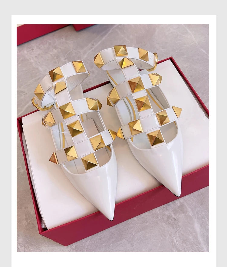 Women's Fashion Rivet High Heels 2023 Spring/Summer New Baotou Sandals Pointed Single Shoes