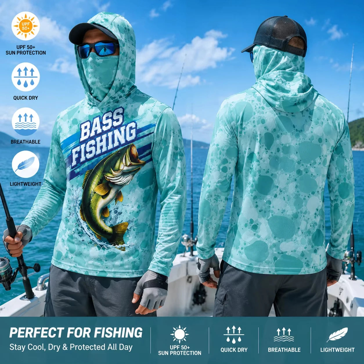 MALFC Men Hood Fishing Shirt long sleeve fishing t shirt uv protection Fishing Apparel