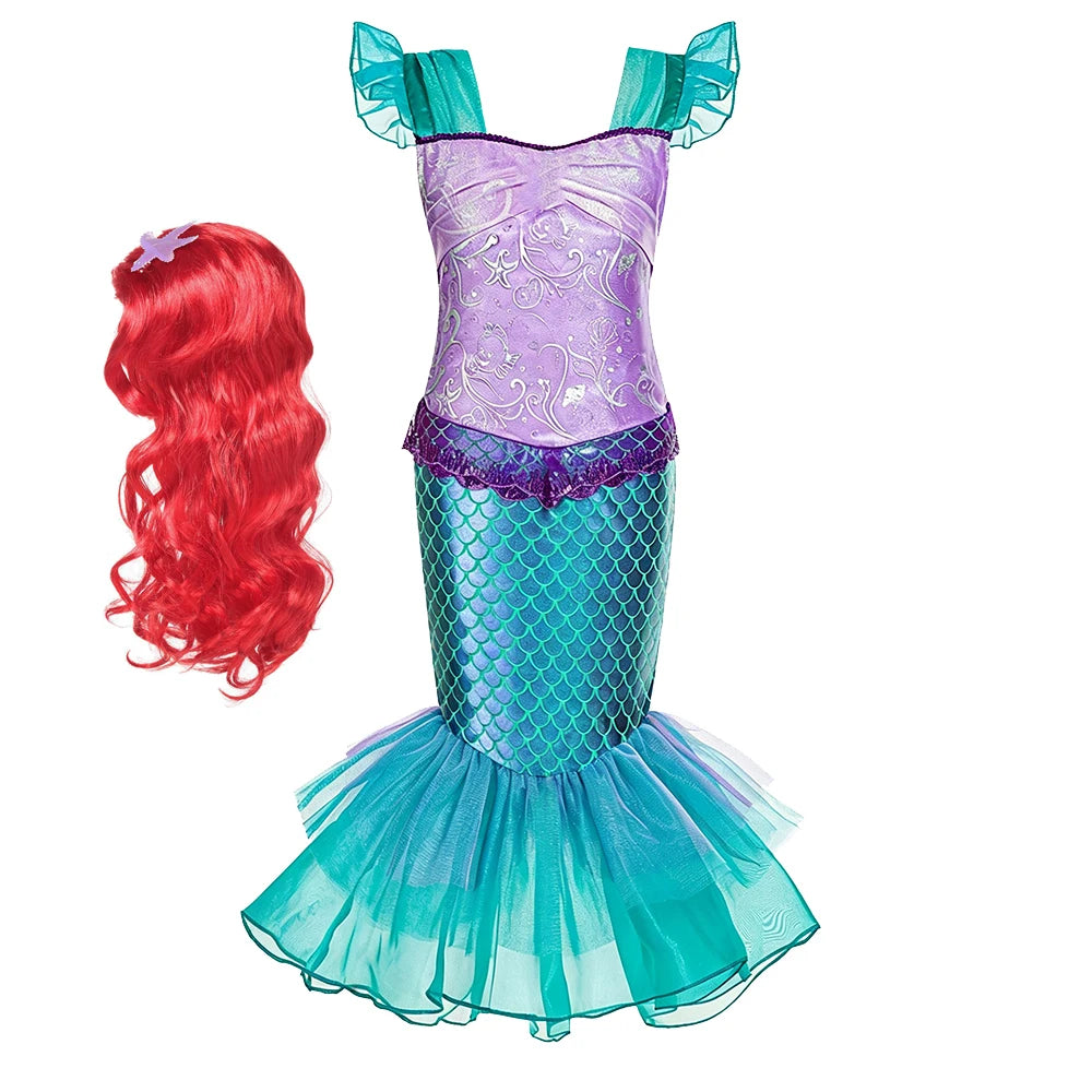 Fishtail Dress Girl Summer Dresses Ocean Themed Costume Kids Clothes Girls Cosplay Carnival Party Halloween Costumes 4 5 6 years