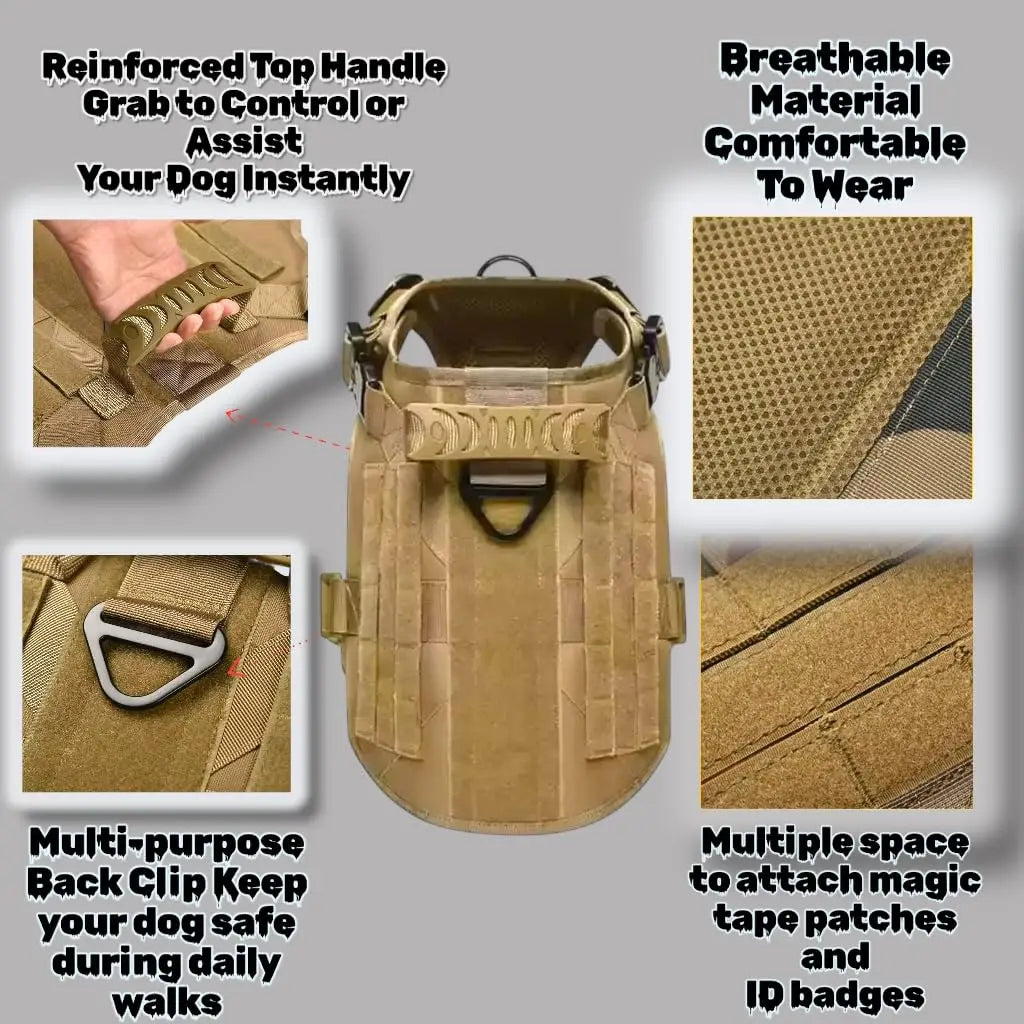 Tactical Dog Harness, Adjustable No-Pull Handle Service Vest Heavy Duty Pet Large Breed,  Dog Vest for Training Hunting Walking