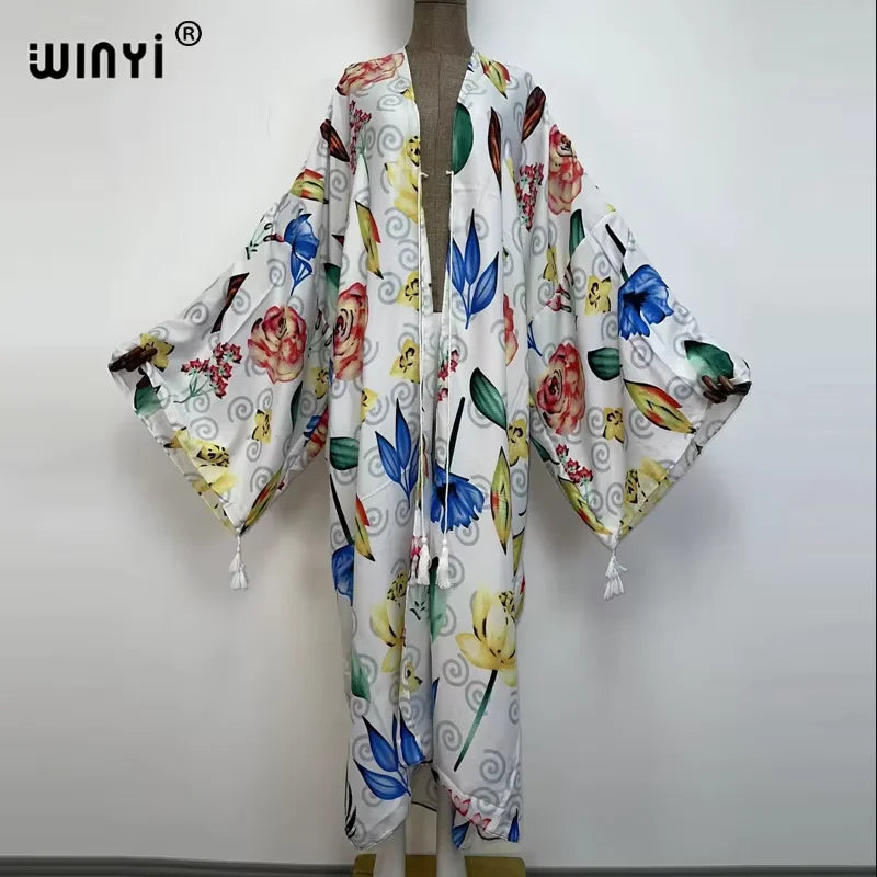WINYI print summer maxi dress Muslim Abaya Lady beach cover up muslim woman dresses Beachwear fashion Kaftan abaya dubai luxury