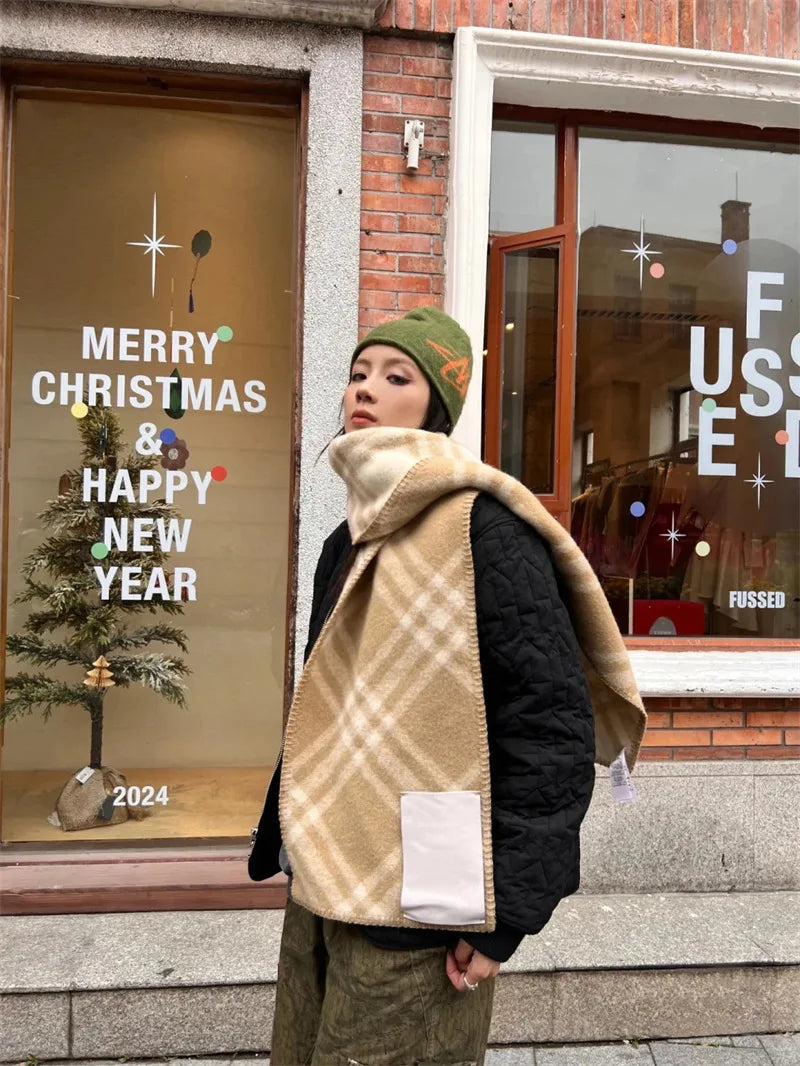 Scarf Shawl Double-Faced Plaid Wool Scarf Neck Warmer Soft Comfortable Fashion Long Scarf for Men and Women
