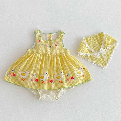 2025 New Summer Korean Style Climbing Suit Flying Sleeve Cotton Lace Splicing Toddler Baby Girls Jumpsuit 0-24M Baby Clothing