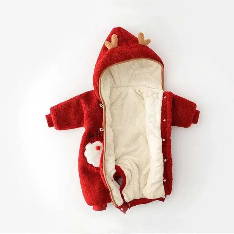 Newborn Baby Boys Girls Christmas Costume Winter Romper Jumpsuit Scarf 2PCS Clothes Set Child Warm Thick Infant Bodysuit