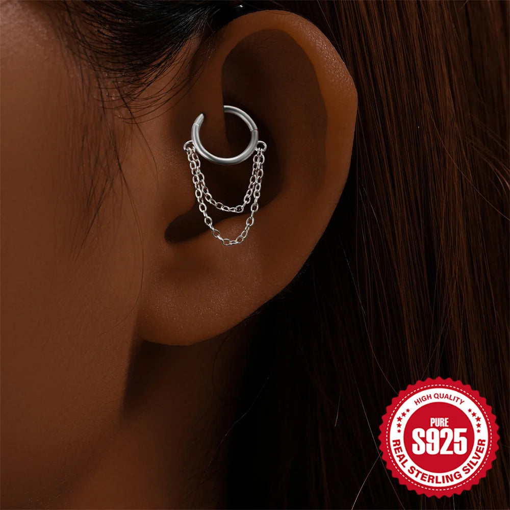 CANNER 925 Sterling Silver Simple Tassel Circle Piercing Hoop Earrings For Women's 18k Gold Ins Earrings Fine Jewelry Party Gift